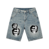 Crossbite Kiss Graphic Vintage Wash Denim Shorts