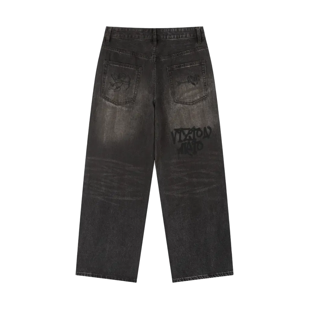 Cupid Graffiti Back Print Vintage Wash Denim Jeans