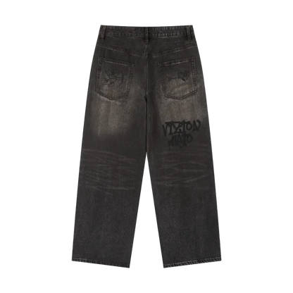 Cupid Graffiti Back Print Vintage Wash Denim Jeans