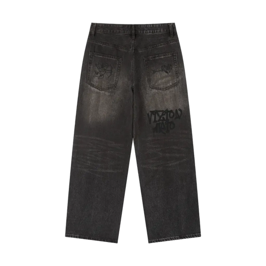 Cupid Graffiti Back Print Vintage Wash Denim Jeans