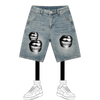 Crossbite Kiss Graphic Vintage Wash Denim Shorts