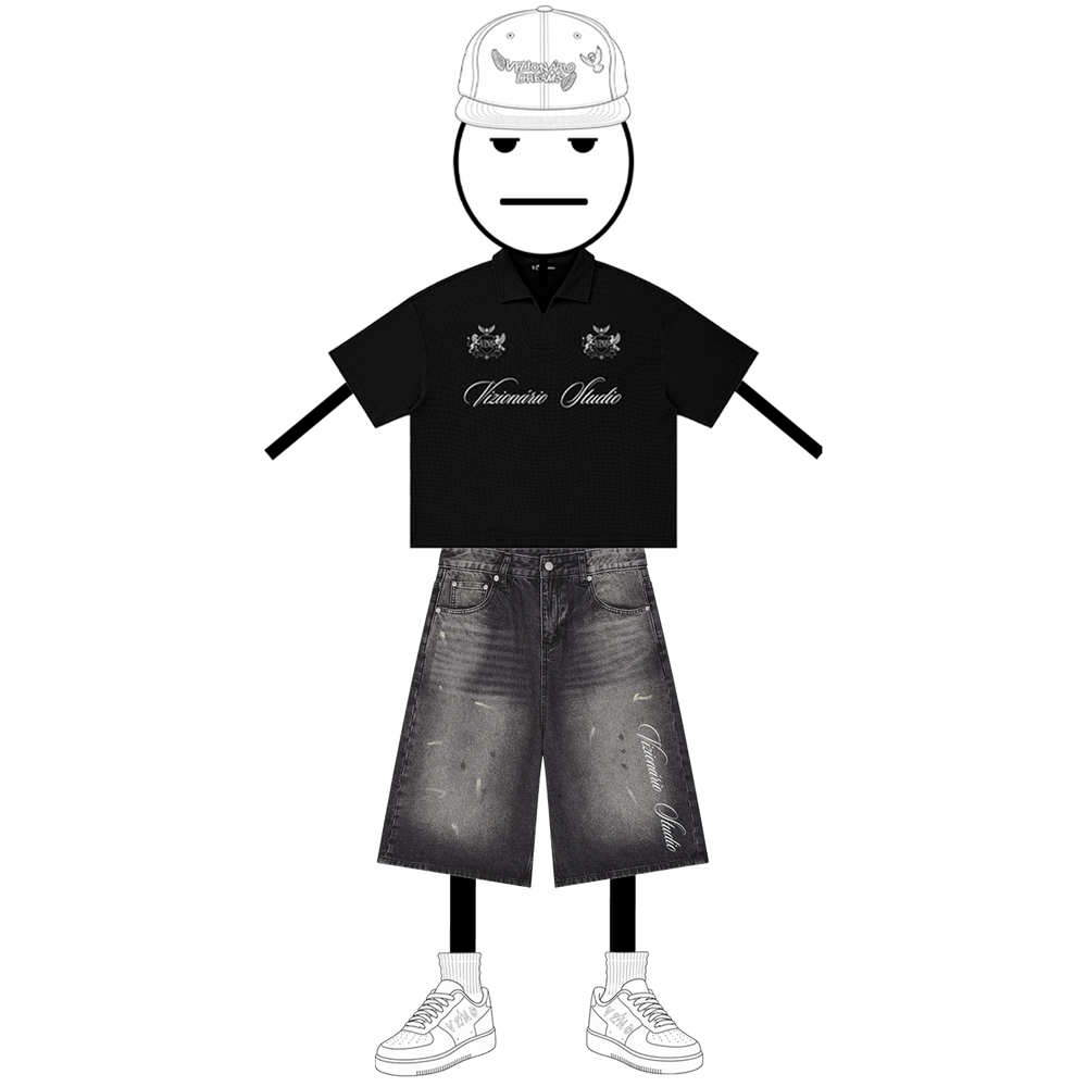 Vizionnáire Waffle Boxy Polo Shirt & Signature Vintage Wash Wide Jorts
