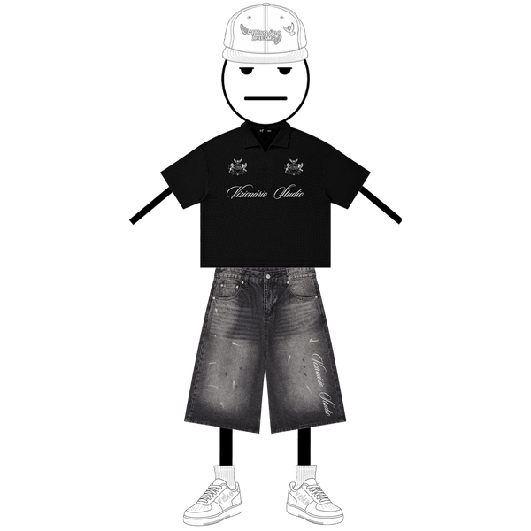 Vizionnáire Waffle Boxy Polo Shirt & Signature Vintage Wash Wide Jorts