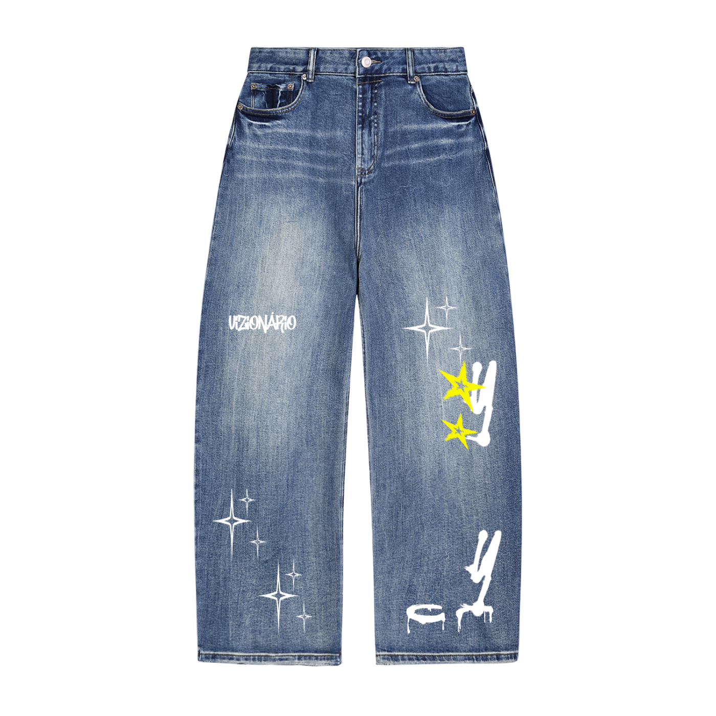 Graffiti Printed Heavyweight Denim Jeans