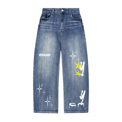 Graffiti Printed Heavyweight Denim Jeans