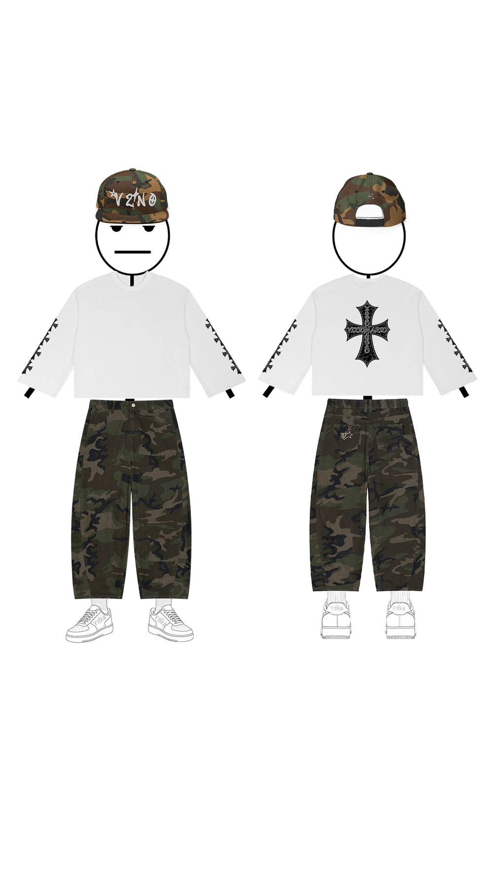Iron Cross–style graphic Waffle Raw Edge Thermal & VSTARR Camo Barrel Leg Cargo Pants
