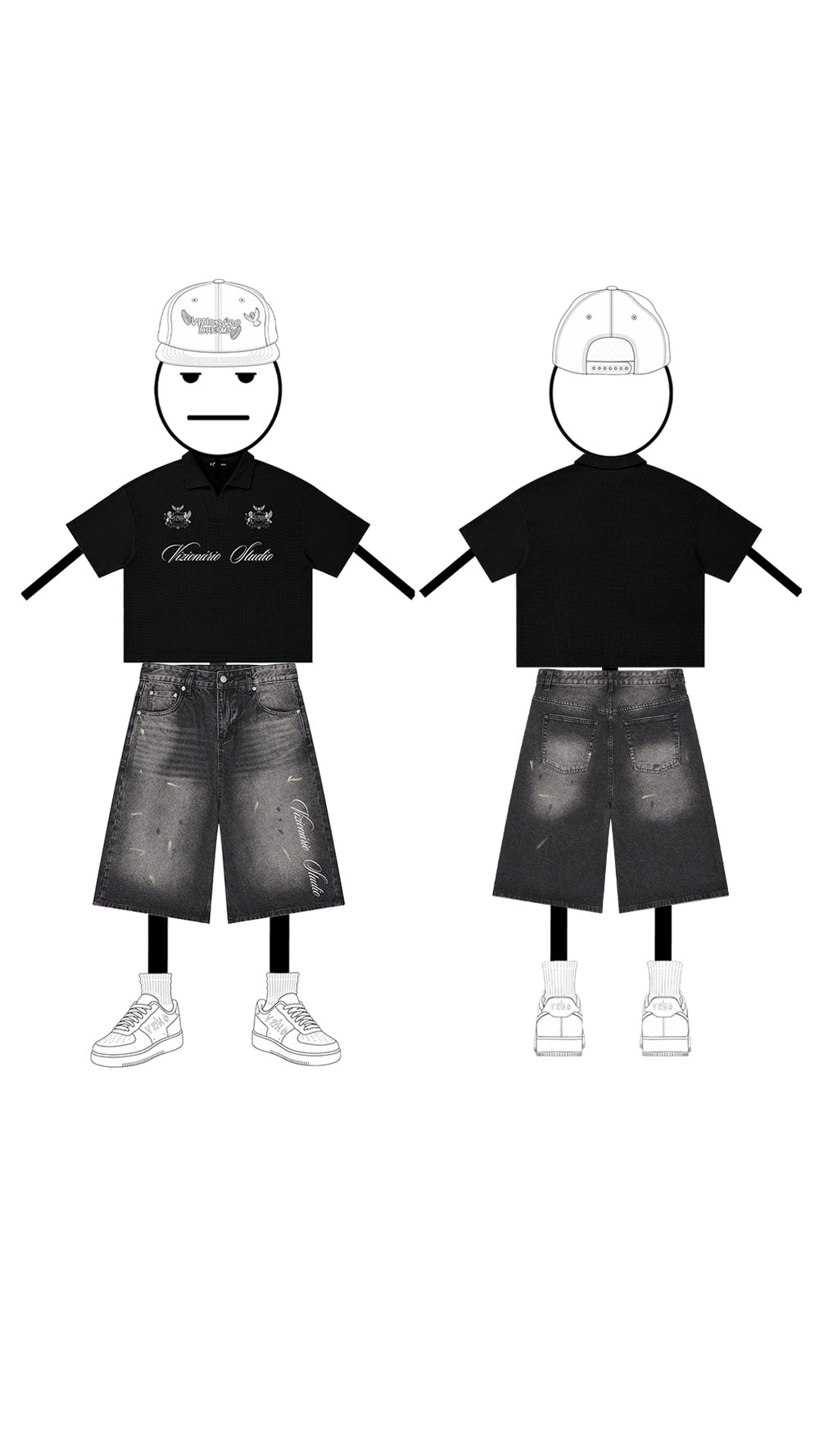 Vizionnáire Waffle Boxy Polo Shirt & Signature Vintage Wash Wide Jorts